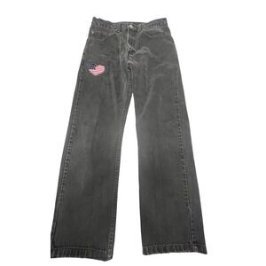 Levis 505 Vintage Black Straight Leg Jeans American Flag Heart Patch W31 L30 90s